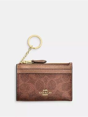Coach Metallic Bronze Leather Card Wallet Keyring